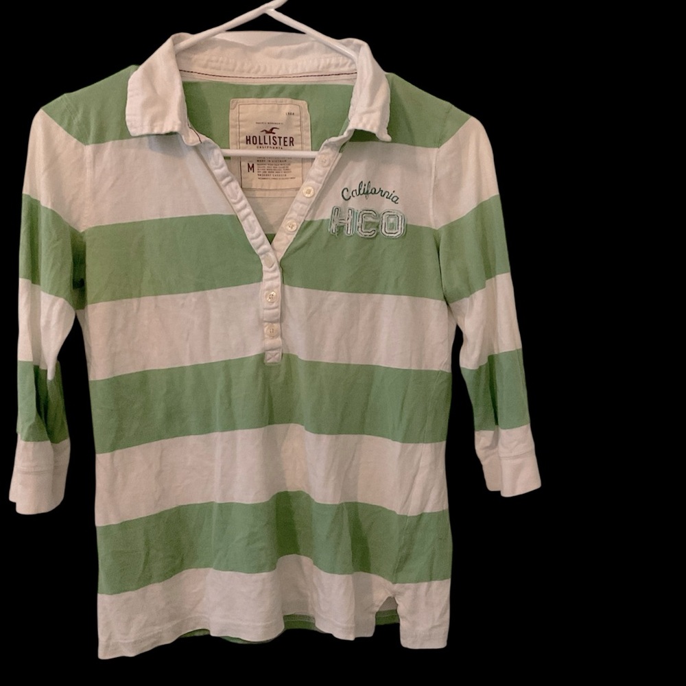 Hollister Green and White Rugby Polo Shirt